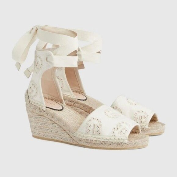 NIB Gucci Damita embroidered GG espadrille wedge sandals IT 38.5/ US 8.5 - Picture 1 of 11